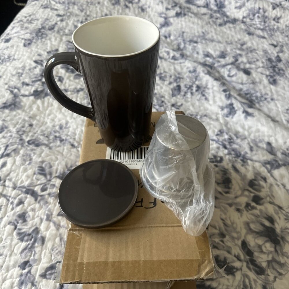 Ceramic Lidded Coffee Tea Mug Cup with Infuser and LidLarge 6 Inch Tall By Dowan